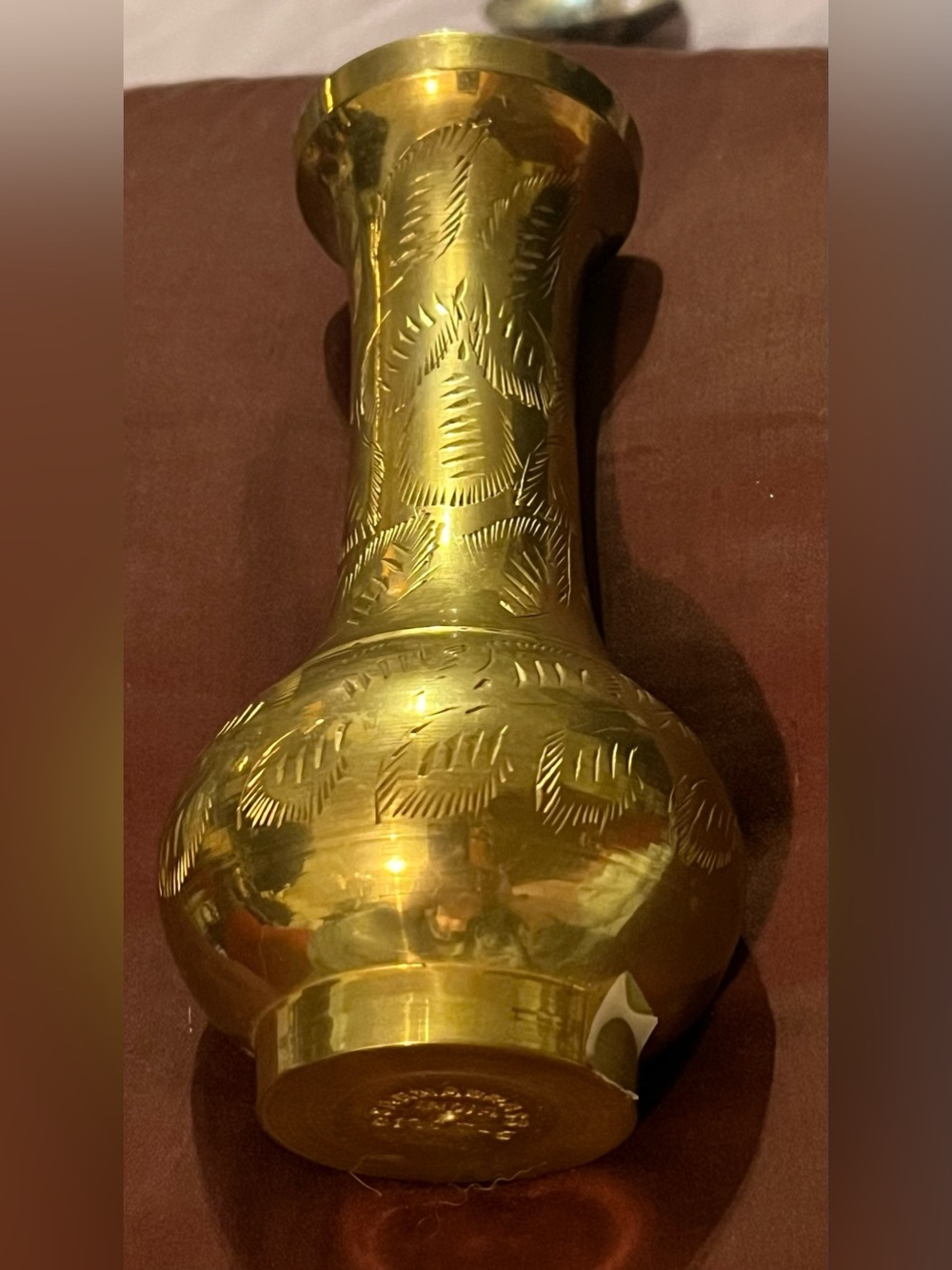 Vintage Sarna Brass Etched Vase India